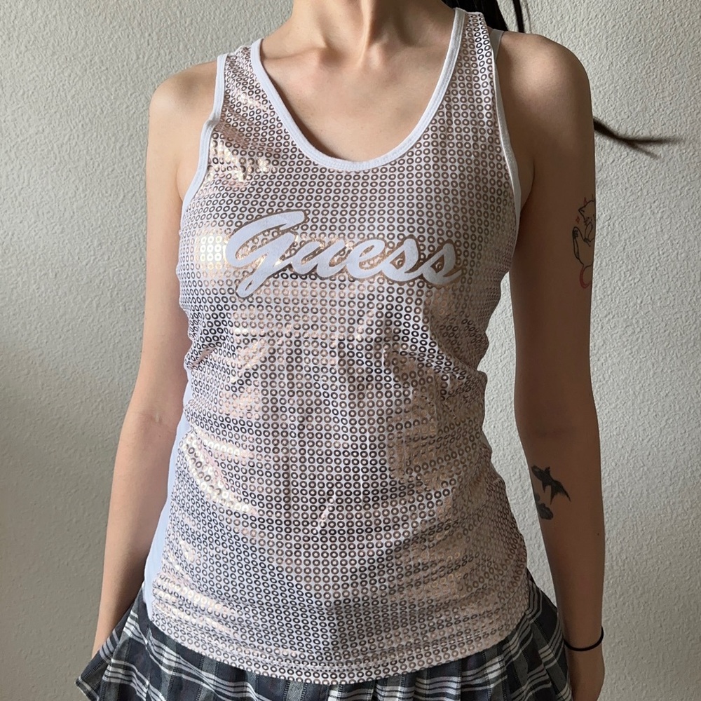 Y2K Guess Tank Top White Gold